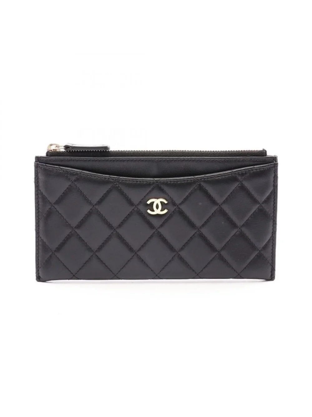 Chanel Pouch Quilted Black Lambskin Slim Wallet